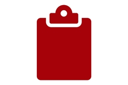 [ai] A red clipboard icon with a clip at the top, set against a white background.